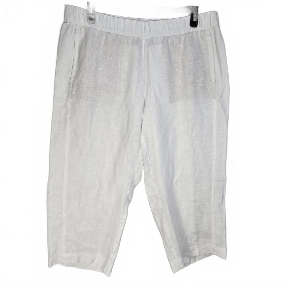 Pure Jill White Linen Blend Cropped Pants XL Elastic Waist Summer Beach Capris